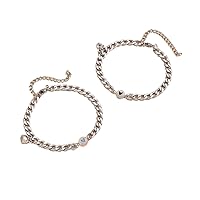 2pcs Luminous Heart Couple Bracelet for Women Mens Charm Wristchain Handmade Adjustable Magnetic Matching Bangle Chain