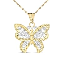 FILIGREE BUTTERFLY PENDANT NECKLACE IN TWO-TONE YELLOW GOLD - Gold Purity:: 10K, Pendant/Necklace Option: Pendant With 22