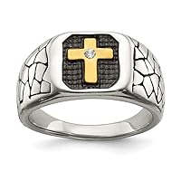 The Black Bow Men's 13mm Stainless Steel, Gold Tone Plated & CZ Cross Tapered Ring