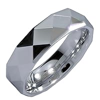 White Tungsten Carbide or Black Plated Tungsten Carbide Multi Faceted Wedding Band 6mm or 8mm COMFORT FIT Ring