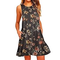 Summer Dresses for Women Beach Cover Ups Sleeveless Boho Floral Print Flowy Sundress Casual Loose Tank Dress Spring