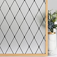 VELIMAX Frosted Black Lattice Window Film Static Cling Window Privacy Films Decorative Glass Vinyl Film for Windows Removable Sun Blocking Anti-UV 17.7x78.7 inches