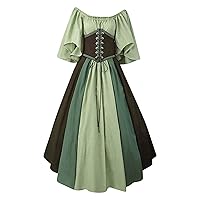 Women's Victorian Dress Flare Sleeve Off Shoulder Medieval Vintage Dresses with Corset Patchwork Plus Size Ball Gown