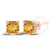 Solid 14K Gold 4mm Square Genuine Birthstone Stud Earrings For Women | Hypoallergenic Studs | Natural or Created Gemstone Stud Earrings For Women and Girls
