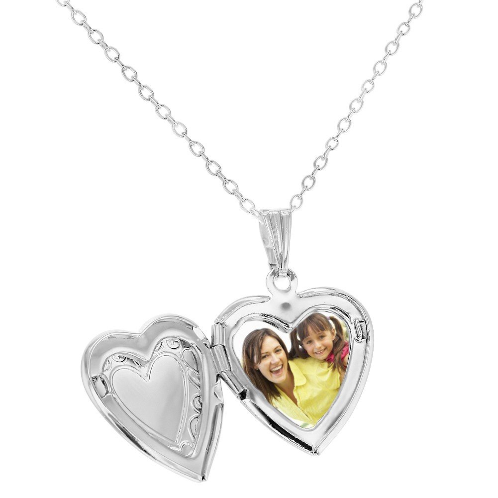In Season Jewelry Silver Tone Small Love Heart Photo Locket Pendant Necklace Ideal for Toddlers and Little Girls 16