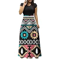 Short Sleeve Dress Ladies Daily Ethnic Printed Classic Maxi Dresses Large Size Trendy Round Neck Floral Print Dresses