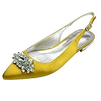 Womens Pointed Toe Wedding Shoes Rhinestones Dress Flats Bride Party Pumps Pointed Toe Slingback