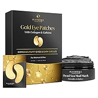 PLANTIFIQUE Dead Sea Mud Mask for Face Body Care with Hyaluronic Acid for Women and Men and Gold Under Eye Patches for Puffy Eyes and Dark Circles 20 Pairs