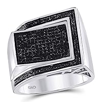 The Diamond Deal Sterling Silver Mens Round Black Color Enhanced Diamond Rectangle Cluster Ring 1/2 Cttw