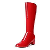 Womens Zip Evening Round Toe Patent Fashion Chunky Low Heel Mid Calf Boots 2 Inch