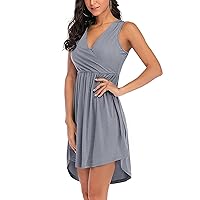 Summer Dress for Women 2024 Casual A-Line Mini Dresses Sleeveless Ruched Sundress Crisscross V Neck Ruffle Tank Dress