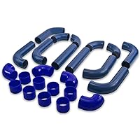 Auto Dynasty Type-2 2.5 inches 8pcs Blue FMIC Front Mount Intercooler Piping+Silicone Hose+Clamps Kit