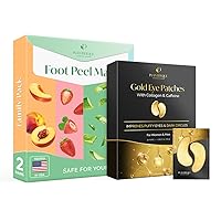 PLANTIFIQUE Foot Peeling Mask 4 pack and Gold Under Eye Patches for Puffy Eyes and Dark Circles 20 Pairs