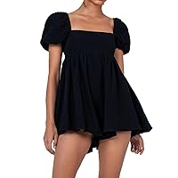 Women's Sundresses 2024 Solid Color Summer Dress Short Sleeve V Neck Down Casual Pocket Swing Short Dress, S-XL