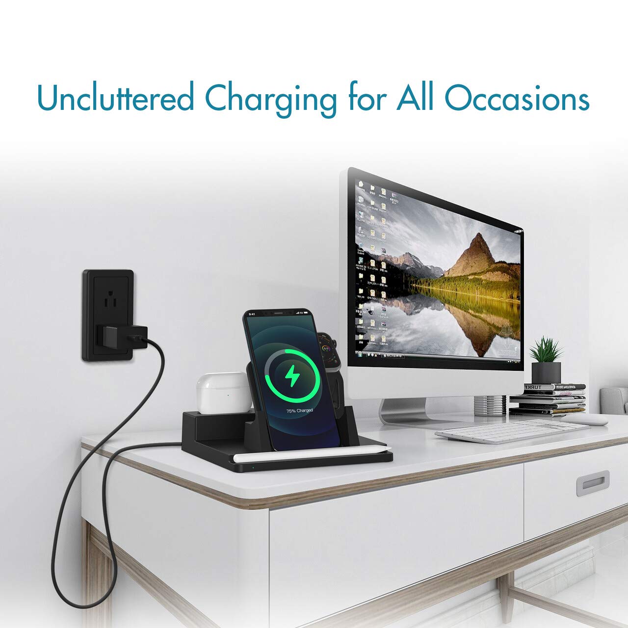 Wireless Charger for Multiple Devices, 4-in-1 Qi-Certified 15W Fast Wireless Charging Station Compatible with iPhone 11/11Pro/11Pro Max/X, AirPods, Apple Pencil & Apple Watch (No Watch Charger)