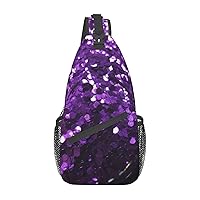 Beautiful Purple Glitter Print Sling Backpack Travel Sling Bag Casual Chest Bag Hiking Daypack Crossbody Bag For Men Women