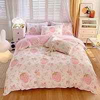3pcs Cute Strawberry Duvet Cover Queen Size Teens Girls Bedding Set Kawaii Bedroom Decor Microfiber Quilt Cover with Zipper