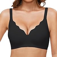 Scalloped Bras for Women No Underwire Deep V Seamless Bra Soft Wirefree Bralettes Cross Back with Light Lift