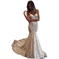 Women's Spaghetti Strap Lace Mermaid Wedding Dresses for Bride Plus Size with Train Bridal Ball Gowns