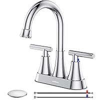 Bathroom Faucets for Sink 3 Hole, Hurran 4 inch Chrome Bathroom Sink Faucet with Pop-up Drain and Supply Hoses, Stainless Steel Lead-Free 2-Handle Centerset Utility Faucet for Bathroom Sink Vanity RV