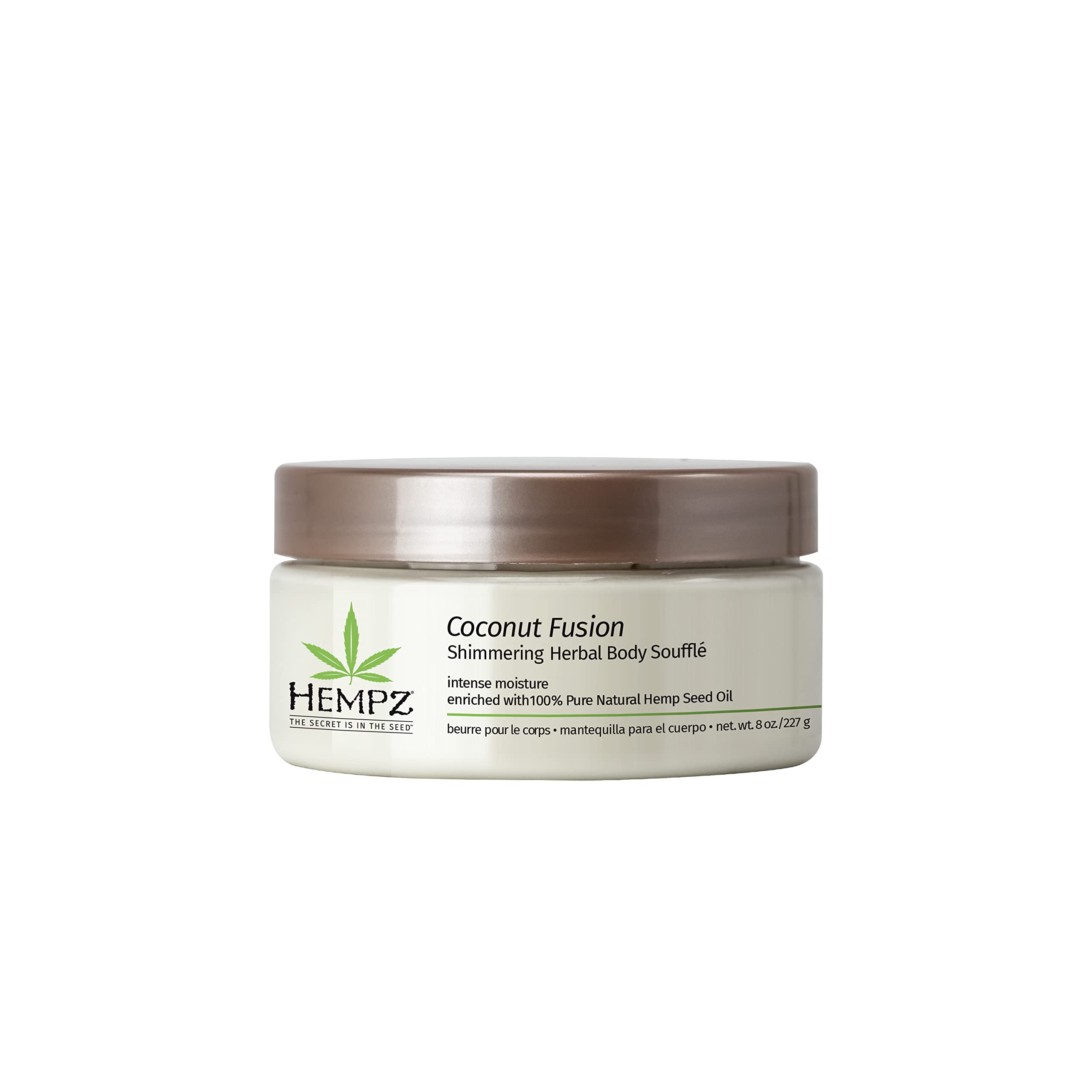 Hempz Coconut Fusion Herbal Shimmering Body Souffle, 8 oz. - Moisturizing Shea Butter Lotion for Instant Hydration, Skin Care, Scented Beauty Products for Women and Men - Whipped Hemp Body Cream