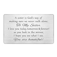 Sister Gifts from Sister - Permanent Engraving Wallet Card, A Sister is God's Way of Making Sure We Never Walk Alone, Gifts for My Little Old Sister, Birthday, Mother's Day