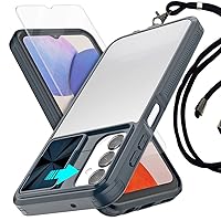 Case for Samsung Galaxy A14 5G with [ Tempered Glass Screen Protector ][Neck Lanyard Strap][ Sliding Window Camera Cover] Transparent Back casing, Blue