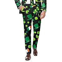 St Patricks Day Mens Casual Pants Relaxed Fit Festive Style All Over Printed Four Leaf Pants Suit Big