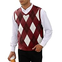 MNCEGEER Mens Argyle Knitwear Vest V Neck Sleeveless Casual Slim Fit Pullover Knitted Sweater