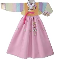 Korea Hanbok Girl Traditional Dress Clothes Baby Girls Clothing Ivory Rainbow Top Pink Skirt Ye-Sa-Wall
