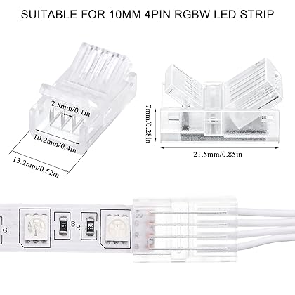 32.8ft RGB Extension Cable Wire Cord and 10 Pcs LED Light Strip Connectors, Transparent Solderless Track Lighting Connector for Waterproof or Non Waterproof LED RGB Strip Light (4 Pin, 10 mm)