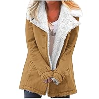 Winter Fleece Lined Dressy Jackets for Women Button Down Lapel Lamb Warm Outerwear 2023 Winter Casual Oversized Coat