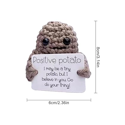 CAPRIZ Funny Positive Potato Cute Knitting Potato Doll with Positive Card Adorable Potato Toy Dolls Knitting Potato Ornaments Christmas Holiday New Year Home Office Decoration Gifts