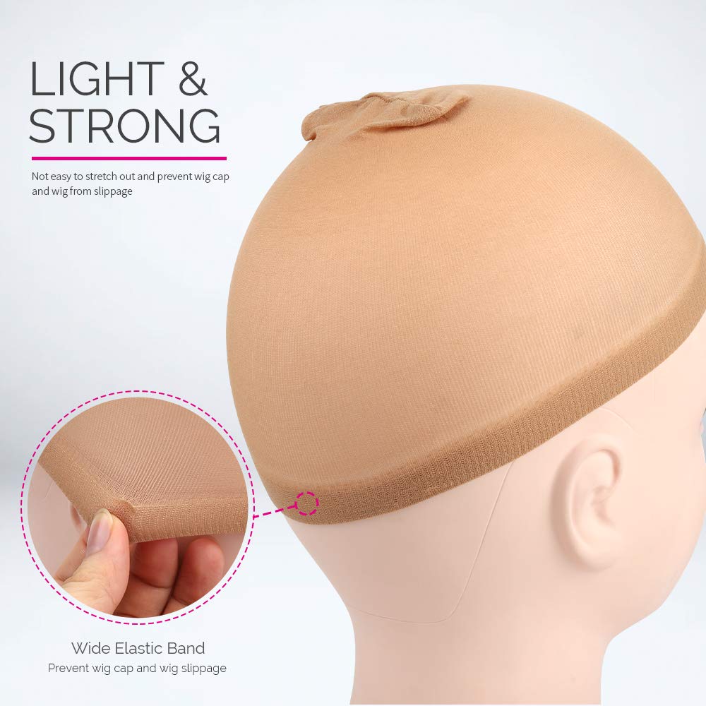 Fandamei 4 pieces Light Brown Stocking Wig Caps Stretchy Nylon Wig Caps for Women