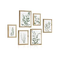 Botanical Plant Wall Art Prints: Sage Green Eucalyptus Bathroom Decor Boho Pictures for Bedroom Plant Leaves Poster Set Framed 6 Piece Living Room Home Decoration