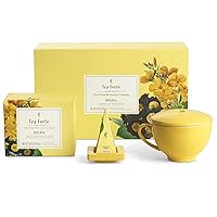 Tea Forte Soleil Gift Set with Yellow Cafe Cup, Tea Tray and 10 Handcrafted Pyramid Tea Infuser Bags