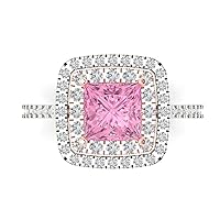 Clara Pucci 2.36 ct Princess Cut Halo Solitaire accent Pink Simulated Diamond Engagement Promise Anniversary Bridal Ring 14k 2 tone Gold