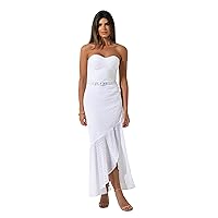 Long Dress Strapless, Ribbed Bust, Asymmetric Hem, lastex, Belt. Wedding, Prom, Formal and Casual Events