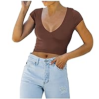 Prime Deals Of The Day Women Sleeveless Cropped Tank Tops Sexy Summer V Neck Vest Tee Trendy Y2K Crop T-Shirt Casual Workout Cami Shirt My Recent Orders Placed By Me
