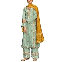 ladyline Gold Silk Jacquard Salwar Kameez Suit Indian Dress Custom Size