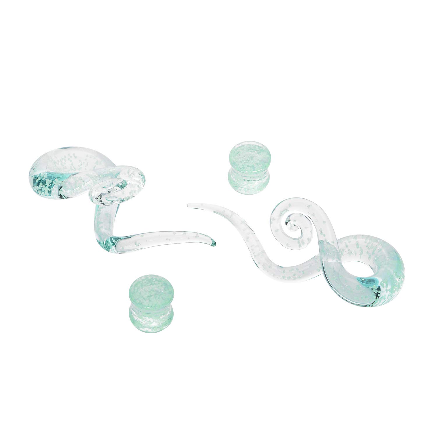 BodyJ4You 4PC Glass Ear Tapers Plugs 4G-14mm Green Glow Dark Handmade Gauges Piercing Jewelry Set