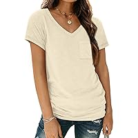 AUTOMET Womens T Shirts Short Sleeve V Neck Tops with Pockets Summer Fashion Trendy Soft Casual Comfy Outfits Clothes 2024