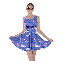 CowCow Womens Flamingo Birds Feather Summer Hot Tropical Poolside Partydress Beach Skater Dress, XS-5XL