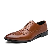 Men's PU Leather Oxford Block Heel Brogue Lace Up Style Pointed Toe Shoe Slip Resistant Business
