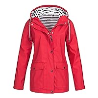 Womens Lightweight Waterproof Rain Jacket Zip Up Coat Winter Warm Outwear Casual Outdoor Hooded Windbreaker Pocket