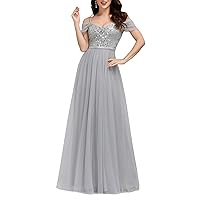 Ever-Pretty Women's Cold Shoulder Maxi Evening Dresses A-Line Sequins Formal Gowns 0766