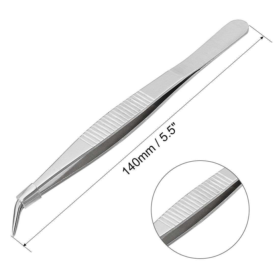 uxcell 2 Pcs 5.5-Inch Stainless Steel Tweezers with Curved Pointed Serrated Tip