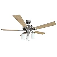 Design House 157362 Aubrey 52-Inch Traditional Indoor Tri-Mount Ceiling Fan with Light Kit, Reversible Blades, Satin Nickel