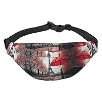 Eiffel Tower with Red Umbrella Adjustable Belt Hip Bum Bag Fashion Water Resistant Hiking Waist Bag for Traveling Casual Running Hiking Cycling