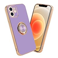 Case Compatible with Apple iPhone 12 Mini in Glossy Light Purple - Gold with Ring - Protective Cover Made of Flexible TPU Silicone, with Camera Protection and Magnetic car Holder